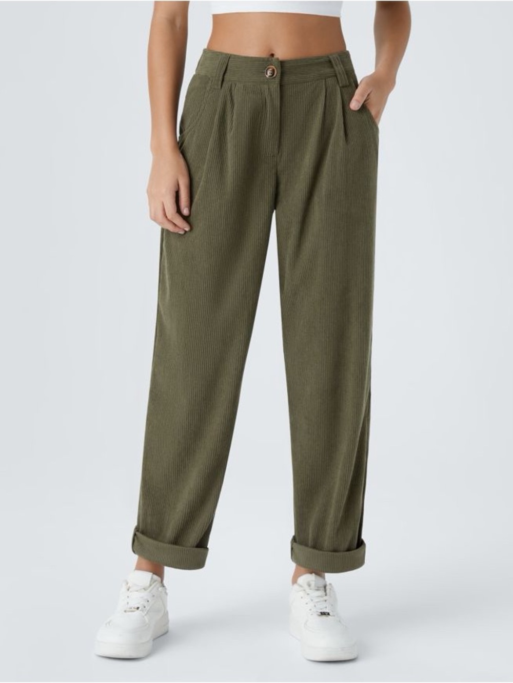 NWT Halara Mid Rise Zipper Pocket Corduroy Casual Pants Size Large - Picture 2 of 13